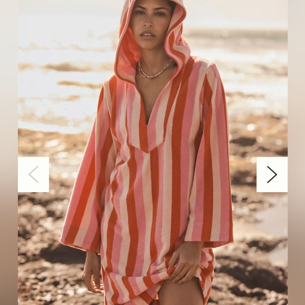 Trovata Pink and Coral Striped Hooded Mini Dress